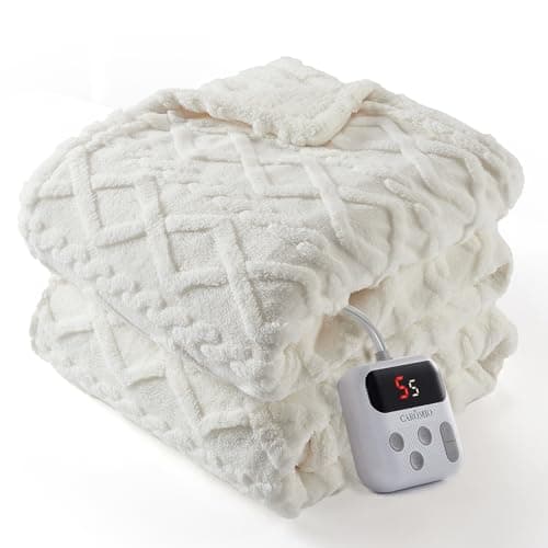 CAROMIO Electric Blanket Full Size - Thick Tufted Sherpa Heated Blanket Full Size with 10 Heating Levels and 10 Time Settings, ETL Certified Machine Washable Fast Heating Blanket Full 72"ร84", White