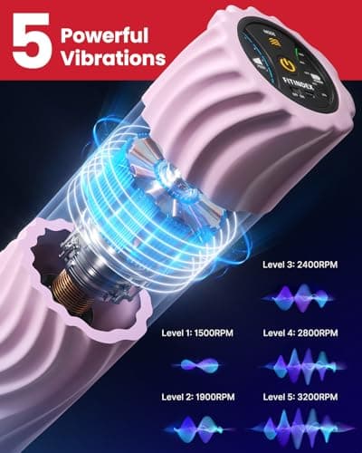 FITINDEX Vibrating Foam Roller for Back Pain, 5-Speed Foam Roller Muscle Massage, Exercise, Yoga, Muscles Deep Tissue, Pilates, Physical Therapy, Recovery, Neck, Leg, Rechargeable, Pink 3