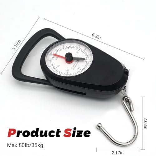 2PC Portable Luggage Weight Scale with Hook & Drawstring Bags, Fishing Hanging Scale Mechanical Kitchen, Multi-Purpose Travel Suitcase Scale with Tape Measure (80 Lbs) 7