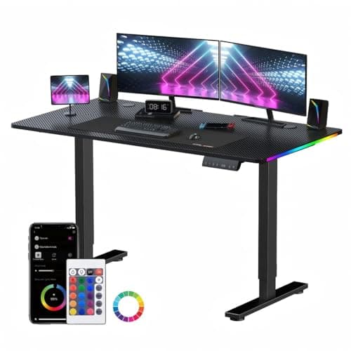GTPLAYER RGB Electric Standing Desk, Height Adjustable Gaming Desk - Computer Desk with Mouse Pad, Home Office Desk