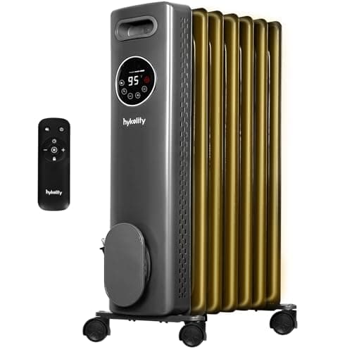 hykolity 1500W Oil Filled Radiator Heater with Remote, 24H On Off Timer, Digital Thermostat,4 Mode Electric Radiant Heater, ECO, ETL Overheat & Tip-Over Protection Indoor Space heater,Grey