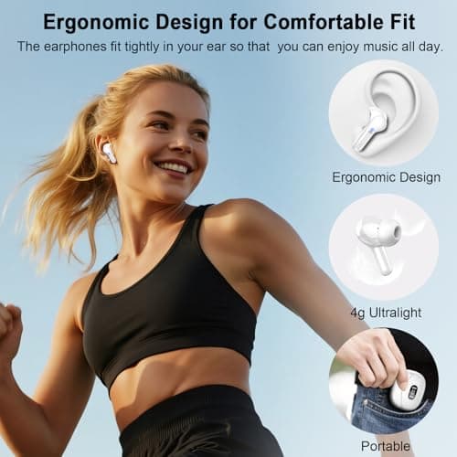 Wireless Earbuds, Bluetooth Headphones 5.4 HiFi Stereo, Ear Buds with 4 ENC Noise Cancelling Mics, 48H Bluetooth Earbuds with Dual LED Display, IP7 Waterproof in Ear Earphones for Android iOS, Beige 5