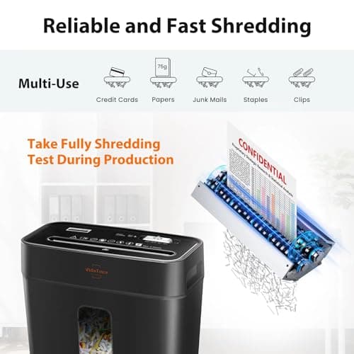 VidaTeco Paper Shredder for Home Use 6-Sheet Cross-Cut Shredder,Also Shred Card/Clip/Staple,P-4 Higher Security,Small Document Shredding Machine for Office,Heavy Duty with Jam Proof,3.04-Gal Bin 6