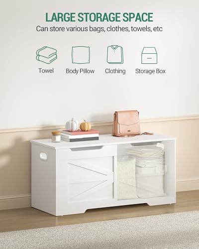 Hzuaneri 39.4" Storage Chest, Extra Large Storage Trunk with 2 Hinges, Wooden Box Bench, Lift-Top Organizer Chest, Shoe Bench for Entryway, Bedroom, Living Room, White SB03403X 8