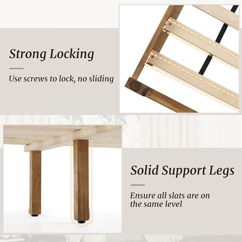 Cozyman Queen Bed Frame with Headboard, 100% Solid Acacia Wood Platform, 800lb Heavy Duty Support with 10 Reinforced Legs, Noise-Free No Box Spring Needed, Low-Profile Design, Dark Wood 5