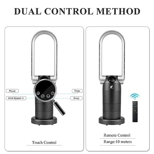Ocean Loong Bladeless Tower Fan with Air Purifier - Oscillation & Tilt Head - Quiet Cooling Fan for Bedroom Home Office 9 Speeds 9Hours Timer and Remote Control (Black, 29”) 5