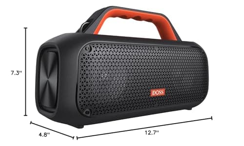 DOSS Extreme Boom Bluetooth Outdoor Speaker with 60W Mighty Sound, Deep Bass, 30H Playtime, USB-C, Bluetooth 5.3, IPX6 Waterproof with Portable Strap for Camping, Beach, Garage-Orange 10