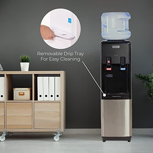 Igloo Top Loading Water Cooler with Removable Tray & Energy-Saving Features - Water Tower with Hot, Cold Temperature Settings- Water Dispenser Fits 3 & 5-Gallon Jugs with Child Safety Lock- Stainless 5