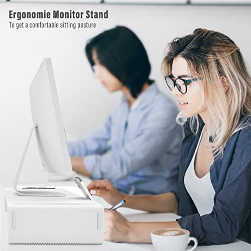 OImaster Monitor Stand Riser, Foldable Computer Monitor Riser, Adjustable Length Computer Stand and Storage Drawer & Pen Slot, Phone Stand Compatible Computer, Desktop, Laptop, Save Space (White) 6