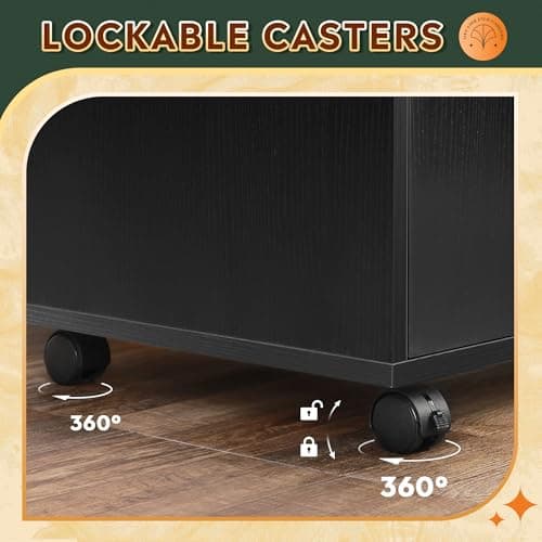 DEVAISE Office File Cabinet with Lock, 1-Drawer Wood Lateral Filing Cabinet on Wheels, Printer Stand with Open Storage Shelves for Home Office, Black 7