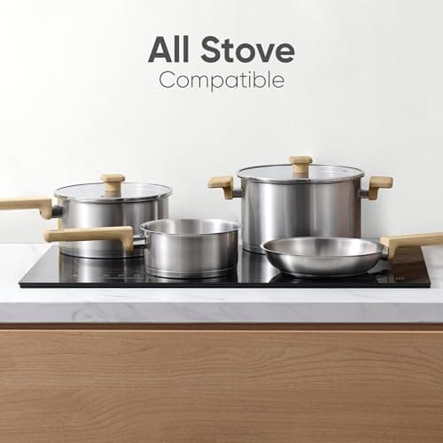 CAROTE 3.5Qt Stainless Steel Sauce Pan Set with Lid, 3-ply Base, Non-Toxic PTFE & PFOA Free Saucepan, Induction Cookware Set, Small Kitchen Pots, Stay-Cool Handles 7