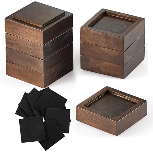 FASONLA Bed Risers, Furniture Risers (Set of 8) Lifts Height 1", 2", 3" or 4", Solid Natural Wood Risers, Non-Slip Recessed Hole to Heavy Bed/Furniture (Walnut Color)