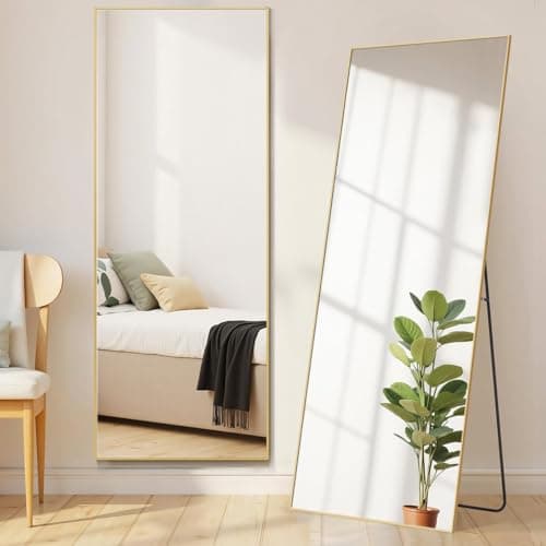 Aidoly Mirror Full Length, Upgraded Body Wall Mirrors with Shatter-Proof Glass, Floor Standing, Hanging or Leaning, Tall Mirror with Stand Aluminum Alloy Frame for Bedroom Cloakroom
