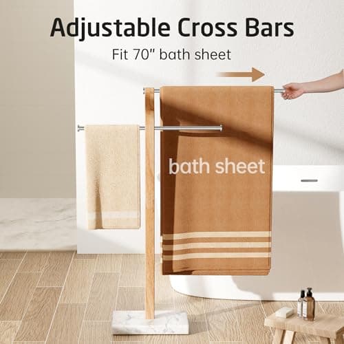 KES Width Adjustable Free Standing Towel Rack with 3X Thicker Weighted Natural Marble Base, 2-Tier Wooden Towel Rack Stand for Bathroom Floor, 18/8 Stainless Steel, Brushed Finish, BTH800-2 6