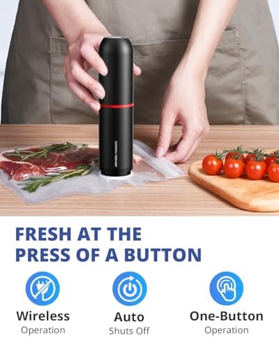 AIRMSEN Handheld Vacuum Sealer with 11 PCS Reusable Sous Vide Bags and 2 PCS Vacuum Wine Sealer, Compact Vacuum Sealer Machine for Food Storage 3