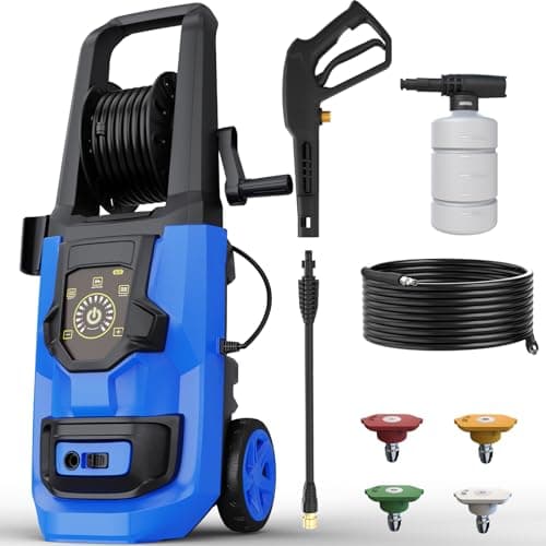 Pressure Washer, 5000PSI 3.2GPM Adjustable Touch Screen with 55FT Total Length Power Washer Electric Powered 4 Nozzles