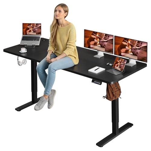 FitStand Adjustable Standing Desk, Large 79x31 Inches Stand Up Desk with Cable Management, Home Office Computer Desk with Memory Preset & Cup Holder, Black