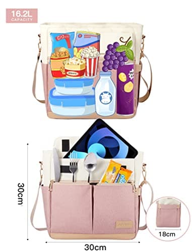 JOYHILL Lunch Bag for Women, Lunch Tote Leakproof Insulated Lunch Box with Shoulder Strap, Adult Reusable Lunch Cooler Tote Bags for Work Picnic Camping Beach (A-PINK) 3