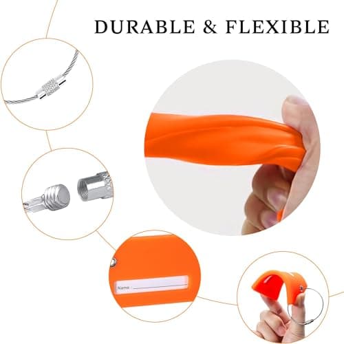 5 Pack Silicone Luggage Tag for Suitcases with Stainless Loop, TSA Approved, Privacy Protection Travel Essentials Bag Tags by Gostwo, Orange 8