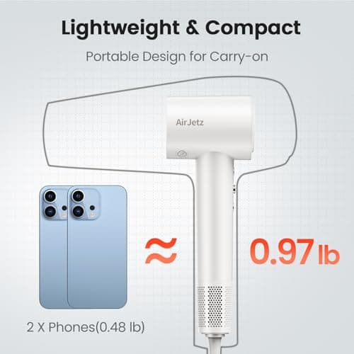 Hair Dryer, 160,000 RPM High-Speed Ionic Blow Dryer for Fast Drying, Professional Lightweight Hairdryer with Diffuser, Magnetic Nozzle, 4 Temps & 2 Speeds, Low Noise for Travel - White 5