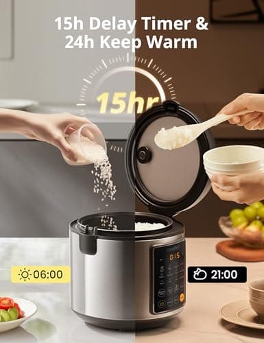 COMFEE' Rice Cooker, 14-in-1 Stainless Steel Multi Cooker, Slow Cooker, Steamer, Sauté, and Warmer, 5.3 QT, 20 Cups Cooked (10 Cups Uncooked), Brown Rice, Quinoa and Oatmeal 7
