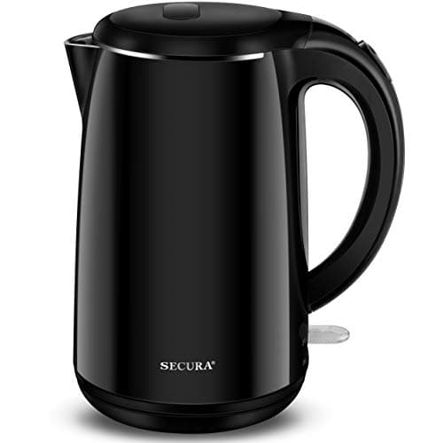 Secura Original Stainless Steel Double Wall Electric Water Kettle 1.8 Quart with Auto Shut-Off & Boil-Dry Protection, Black Onyx SWK-1701DA/HB-3227B