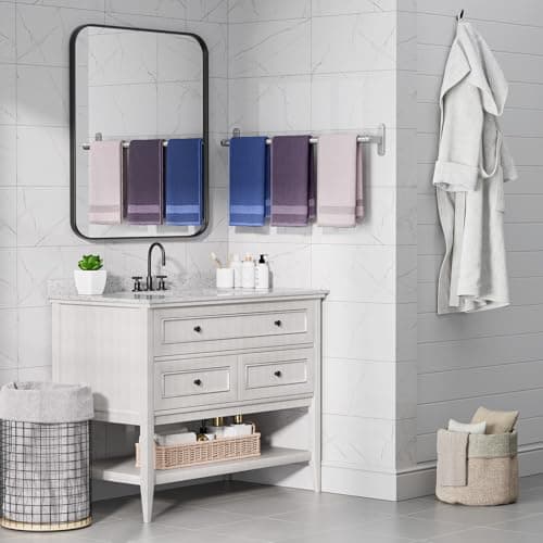 Powools Brushed Nickel Towel Rack for Bathroom - 24" Rustproof Towel Holder, Sturdy Towel Bar Wall Mounted, Space-Saving Towel Hanger, Bathroom Accessories, Home Decor, Apparment Essentials 5