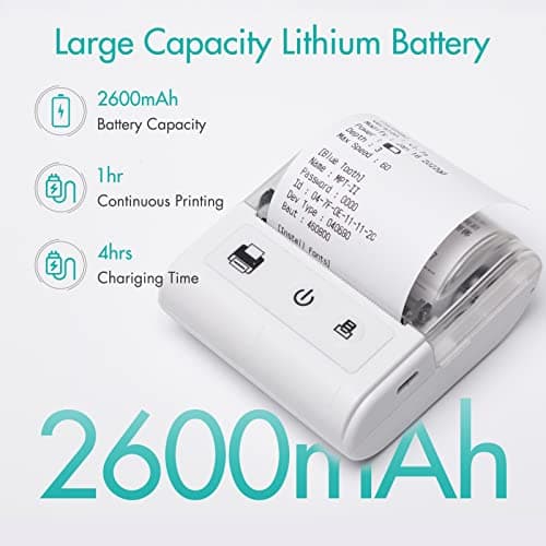 Portable Mini Thermal Receipt Printer USB & BT Connection 2 inches 57mm Wireless Printer High Speed with 1 Roll Paper Inside Compatible with iOS Android Windows for Restaurant Sales Retail Shop 9