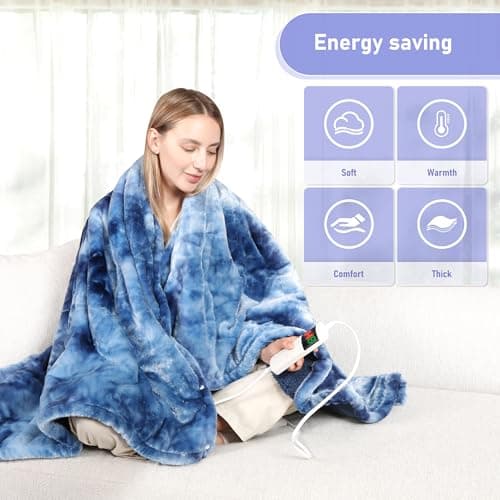 Cushious Electric Heated Blanket Throw 50''x60''Size Faux Fur Heating Blanket 10 Heating Settings, 1-8h Timer & Overheat Protection, Machine Washable, Soft Flannel and Sherpa Full Body Warmth 7