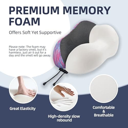 Travel Pillow with Extra Large Hood for Airplane Long Flights Privacy and Comfort Memory Foam with Skin-Friendly Cover for Road Trip Head&Neck Support for Plane Office Cars Sleeping & Rest(Colorful) 7