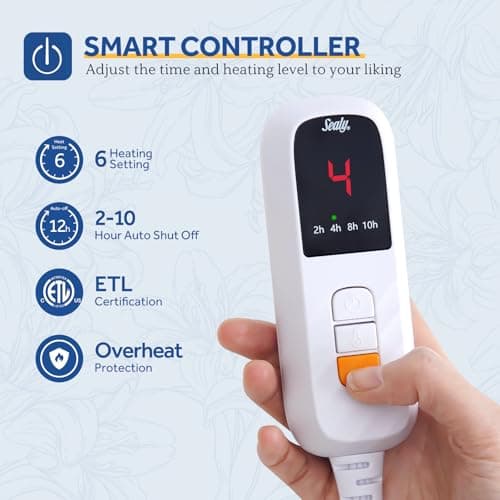 Sealy Electric Blanket Throw Size 50"*60",Super Cozy Flannel to Sherpa Reversible Heated Blanket Throw with 6 Heating Levels & 2-10 Hours Auto Off Overheating Protection Machine Washable,Red 5