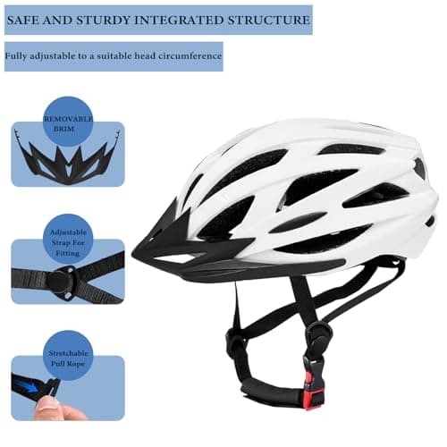 AISSTXOER Road Bike Helmet Adult Men & Women, Adjustable Lightweight Design (22-24.5 Inches) - Vented, Removable Visor & Reflective White, for Day and Night Commuting & Sports | CPSC Certified 5
