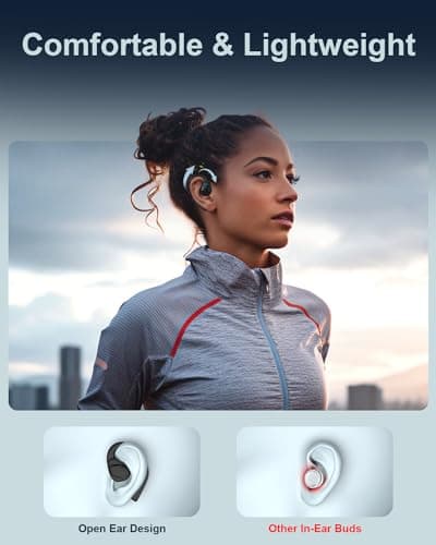 Jzones Open Ear Headphones Wireless Bluetooth 5.3, Open Ear Earbuds with Dual 16.2mm Dynamic Drivers 60 Hours Playtime Waterproof Sport Earbuds Compatible with iPhone Android TV 5