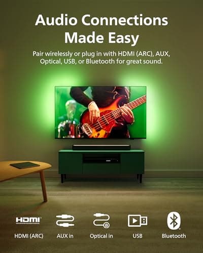 Philips B5109 SoundBar for TV, 2.0 Channel Sound, DTS Virtual:X, Dolby Digital Plus,BT LE Audio, EQ Effects,Night Mode, Easy Setup, EasyLINK, Roku TV Ready, Remote/APP Control, Darkgrey 6