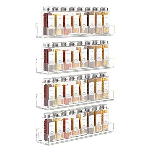 FEMELI Acrylic Wall Mount Spice Rack - 15 Inch, 4 Pack Hanging Spice Rack Shelf for Cabinets, Cupboard or Pantry Door, Kitchen Organizer