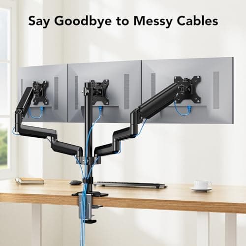 HUANUO Triple Monitor Mount for 13-27 inch Computer Screens, Gaming 3 Monitor Desk Mount with Arm Holds 19.8lbs, Triple Monitors Stand with Tilt, Swivel, Rotation, VESA 75x75, 100x100mm 7