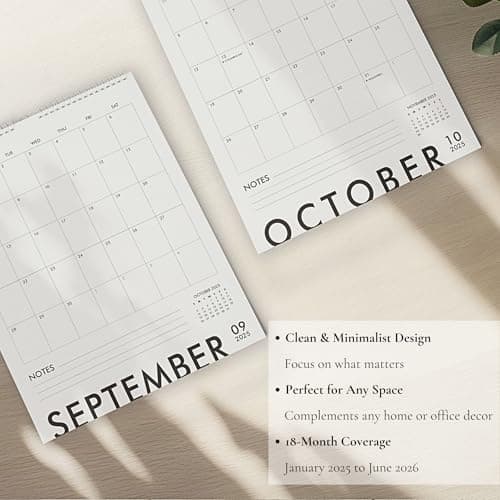 Modern Vertical Wall Calendar 2025-18 Month Calendar January 2025 to June 2026, 11x13.5 Inches Sleek Black & White Design with Spiral Twin-Wire Binding 6
