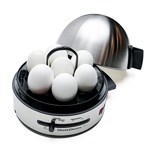 Chef'sChoice Automatic Electric Egg Cooker 7-Egg Capacity with Electronic Timer, Audible Signal & Nonstick Stainless Steel Design Hard-or Soft-Cook 7 or 3 Poached or Scrambled, 350-Watts, Metallic 6