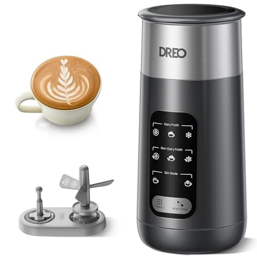 DREO Milk Frother, 8-in-1 Electric Stainless Steel Frother for Latte Art Microfoam and Coffee, 9oz/270ml Warm and Cold Foam Automatic Frothers, LED, Easy to Clean