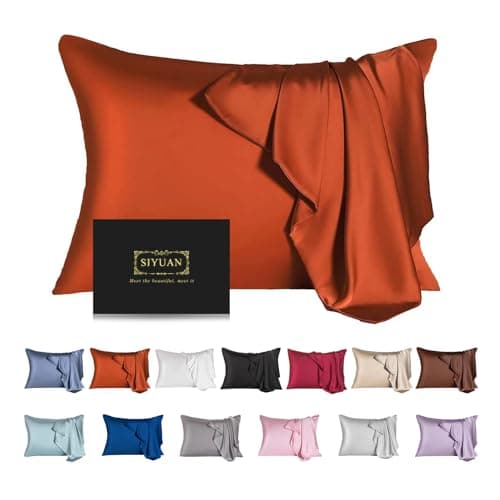 Mulberry Silk Pillowcase for Hair and Skin,Standard Size Cooling Silk Pillow Case with Hidden Zipper,Allergen Proof Dual Sides Soft Breathable Smooth Silk Pillow Cover for Women(Standard,Orange)