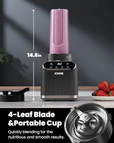 GDOR Professional Blender for Kitchen, 1200 Peak Watts Smoothie Blender, 5 Functions for Ice Crushing & Frozen Fruit, 52 Oz Glass Jar & 24 Oz To-Go Cup Combo, Self-Cleaning, Gray 5