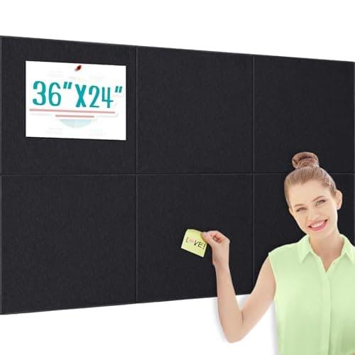 Large Cork Bulletin Board Alternative 36"x24", 6 Pack Felt CorkBoard Tiles for Office Wall with 50 Pushpins, Wall-Friendly Pin Board Notice Boards for Home Office School (Black, 36x24 inch)