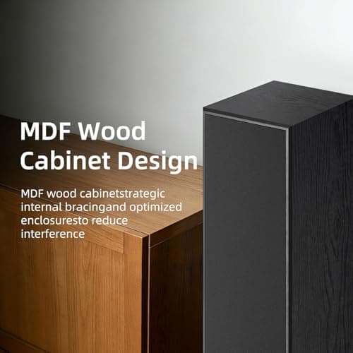 Elimavi Passive Floorstanding Stereo Speakers, Tower Design with 1" Tweeter and 6.5" Woofer, Two-Way System, 4-Ohm Impedance, 120W RMS, Sturdy MDF Cabinet, Ideal for Home Theater Systems, Black 6