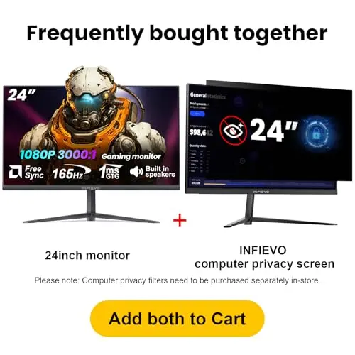 INFIEVO 24 Inch Gaming Monitor 165Hz 1ms FreeSync HDR 99% sRGB FHD 1080P Computer Monitor Built-in Speakers, HDMI DP Ports Eye Care Tilt Adjustable, VESA Compatible 8