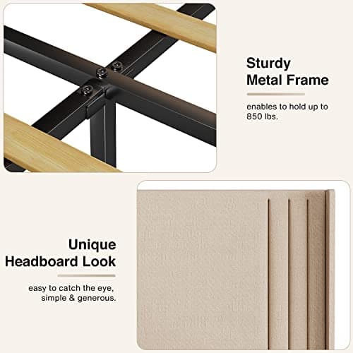 Gizoon Queen Bed Frame with Wingback Headboard, Upholstered Platform Bed, Wooden Slats, Noise-Free, No Box Spring Needed, Easy Assembly 7