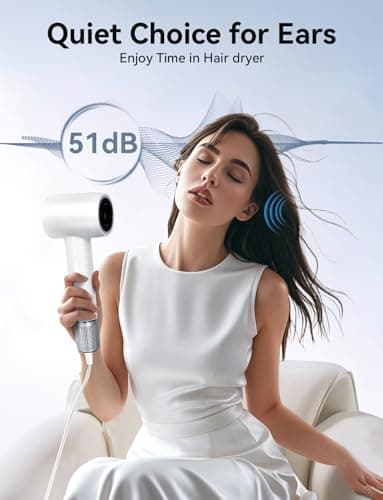 High-Speed Hair Dryer, 110,000 RPM Ionic Blow Dryer with 200 Million Negative Ions, Quiet (51dB), Thermo-Control, Fast Drying, Magnetic Diffuser & Nozzle for Women, Men, and Kids 6