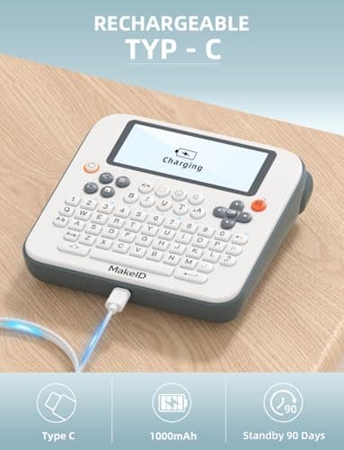 Makeid E1 Label Maker - Bluetooth Rechargeable Label Maker Machine - QWERTY Keyboard Labeler, 3.4" Backlighting LCD Screen - Prints 9~16mm Label - Home and Office Organization 5