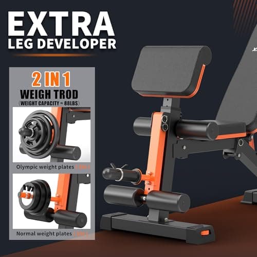 XCHIEF Adjustable Weight Bench - 1000LBS Capacity Heavy Duty Foldable Workout Bench for Full Body Exercise, Flat/Incline/Decline, Bench Press for Home Gym with Preacher Pad & Leg Extension 6