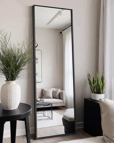 TRAHOME Full Length Floor Mirror 56"x15", Standing Mirror with Aluminum Frame, Large Body Mirror for Bedroom, Living Room and Bathroom, Black 7