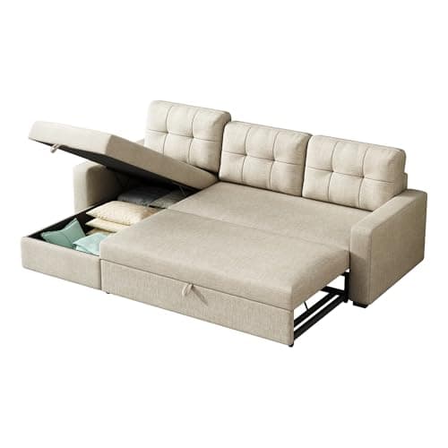 YOPTO Sleeper Sofa Couch with Pull Out Bed,L Shaped Sleeper Sofa Bed with Storage,Sectional Sleeper Couch,Convertible Sleeper Sectional Sofa-Bed W/Reversible Chaise&Back Cushion,for Living Room,Office 10